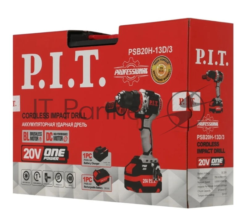 Дрель-шуруповерт P.I.T. PSB20H-13D/3 аккум. патрон:быстрозажимной