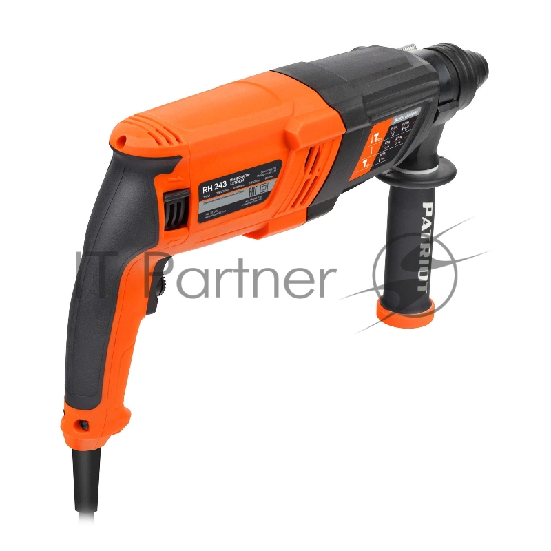 Перфоратор PATRIOT RH 243, SDS+, мощность 770 Вт, 2.6 Дж, 3 режима работы, макс.диаметр 24мм, глубиномер, кейс