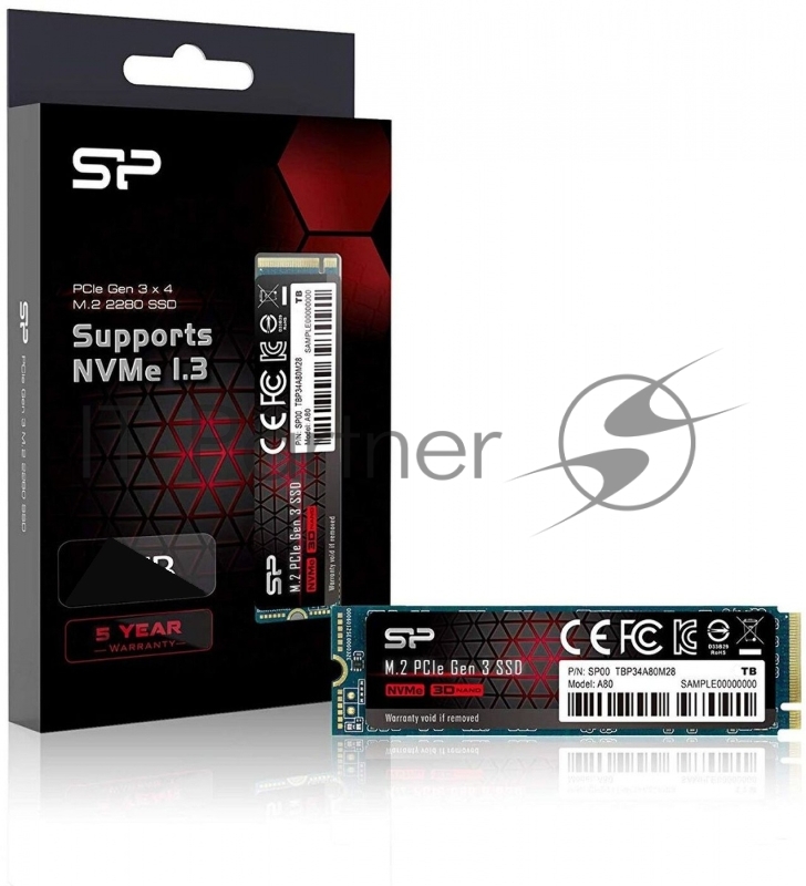 Твердотельный накопитель SSD Silicon Power M.2 2.0TB A80 <SP002TBP34A80M28> (PCI-E 3.0 х4, up to 3400/3000MBs, 3D TLC, NVMe 1.3, 22х80мм)