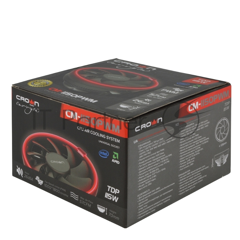 Кулер CROWN для процессора CM-1150PWM RED v2