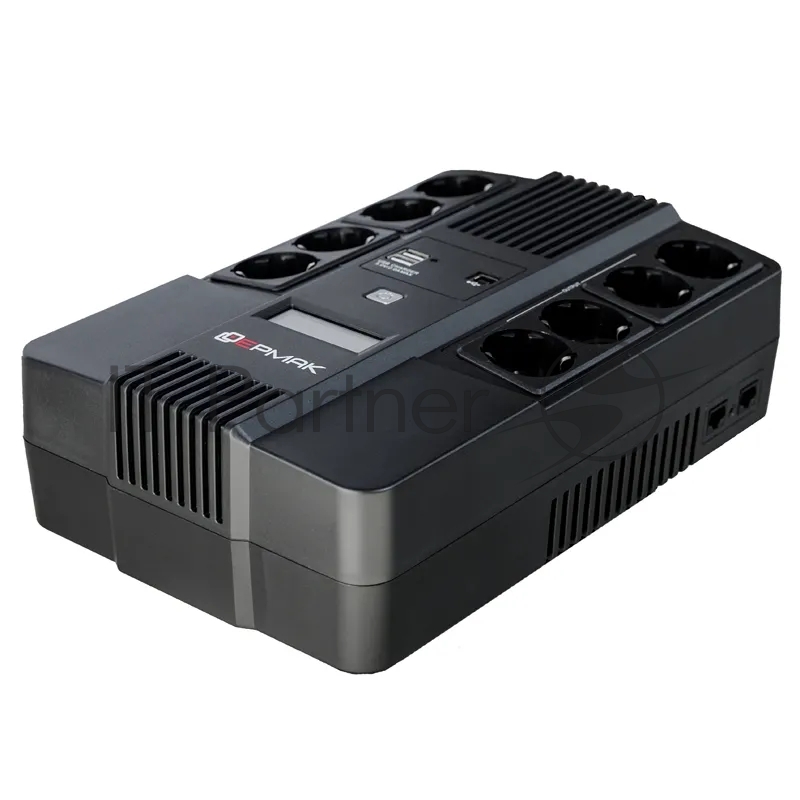 Источник бесперебойного питания Ермак ИБП Линейно-интерактивный 1000 ВА/600 Вт, 8xSchuko, ЖК, 2 х USB (СБП ЕРМАК 220-220.1-32-ВН)