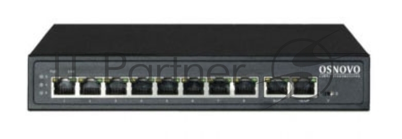 Коммутатор PoE OSNOVO SW-21000(120W), 8 x FE с поддержкой PoE (IEEE 802.3af/at), 2 x FE, до 30W на порт, суммарно до 120W