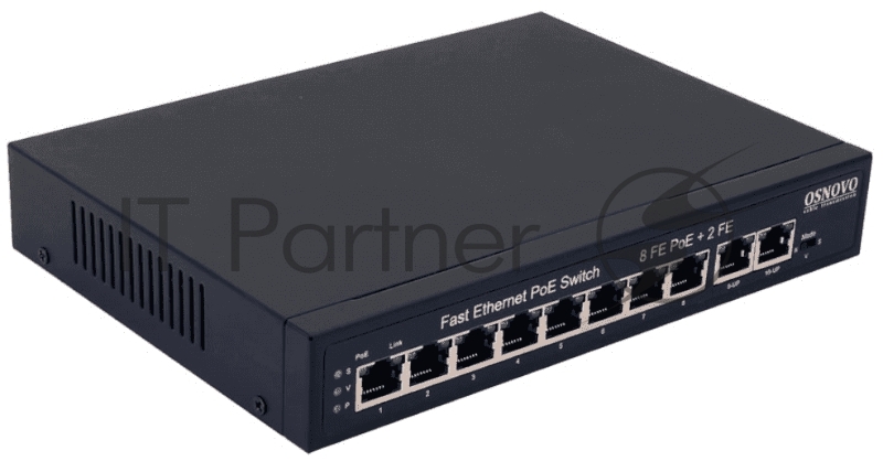 Коммутатор PoE OSNOVO SW-21000(120W), 8 x FE с поддержкой PoE (IEEE 802.3af/at), 2 x FE, до 30W на порт, суммарно до 120W