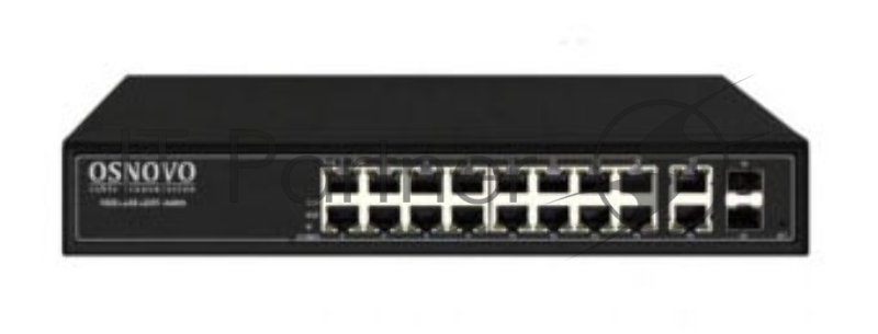 Коммутатор управляемый L2 PoE OSNOVO SW-8182/L(300W) Gigabit Ethernet на 16 RJ45 PoE + 2 x RJ45 + 2 GE SFP портов, до 30W на порт, суммарно до 300W