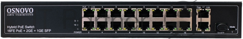 Коммутатор PoE коммутатор FE, 16 *10/100 Base-T с PoE, 2 x GE Uplink (RJ45), 1 x GE SFP Uplink, мощность PoE на порт до 30W, суммарно PoE до 292W