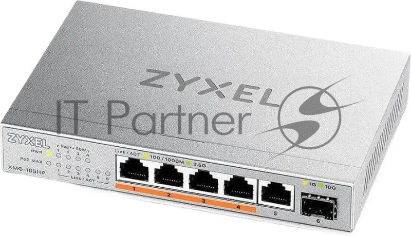 Коммутатор Zyxel XMG-105HP-EU0101F (L2) 5x2.5Гбит/с 1SFP+ 4PoE++ 70W неуправляемый