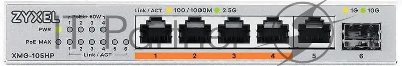 Коммутатор Zyxel XMG-105HP-EU0101F (L2) 5x2.5Гбит/с 1SFP+ 4PoE++ 70W неуправляемый