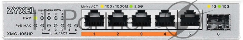 Коммутатор Zyxel XMG-105HP-EU0101F (L2) 5x2.5Гбит/с 1SFP+ 4PoE++ 70W неуправляемый