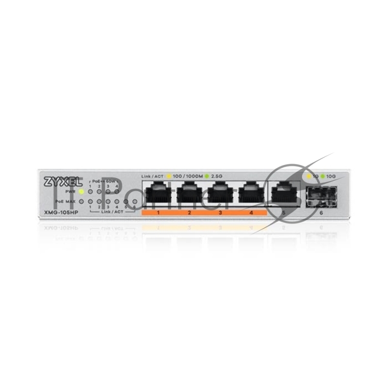 Коммутатор Zyxel XMG-105HP-EU0101F (L2) 5x2.5Гбит/с 1SFP+ 4PoE++ 70W неуправляемый
