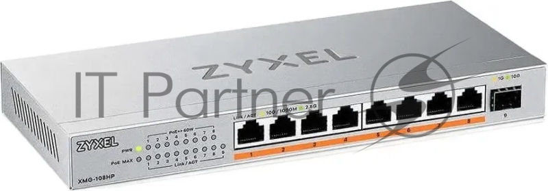 Коммутатор Zyxel XMG-108HP-EU0101F (L2) 8x2.5Гбит/с 1SFP+ 8PoE++ 100W неуправляемый