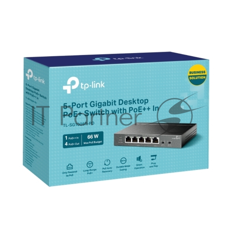 Настольный коммутатор TP-Link TL-SG1005P-PD с 5 гиг. портами (1 порт с входящим PoE++, 4 порта с исходящим PoE+), бюджет PoE: 9, 21, 47 или 66 Вт (зависит от используемого стандарта входящего PoE)