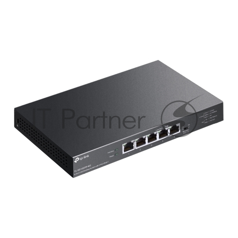 Настольный коммутатор TP-Link TL-SG105PP-M2 с 5 портами 2,5 Гбит/с (4 порта PoE++), 802.3af/at/bt 3-го типа, бюджет PoE — 123 Вт, стальной настольный корпус
