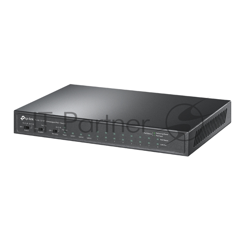 Настольный коммутатор TP-Link TL-SL1311P, 8 портов 10/100 Мбит/с с поддержкой PoE+, 2 гигабитных порта без поддержки PoE, 1 порт SFP, 802.3af/at, бюджет PoE — 65 Вт, стальной корпус