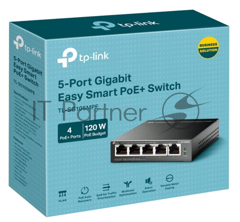 Коммутатор TP-Link TL-SG105MPE Easy Smart с 5 гигабитными портами (4 порта PoE+), 802.3af/at, бюджет PoE — 120 Вт, стальной корпус