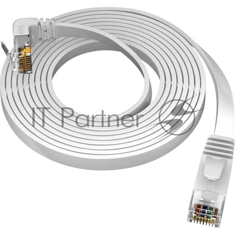 Патч-корд GCR PROF плоский 3.0m, UTP медь кат.6, белый, нижний угол, ethernet high speed 10 Гбит/с, RJ45, T568B