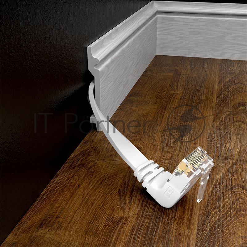 Патч-корд GCR PROF плоский 3.0m, UTP медь кат.6, белый, нижний угол, ethernet high speed 10 Гбит/с, RJ45, T568B