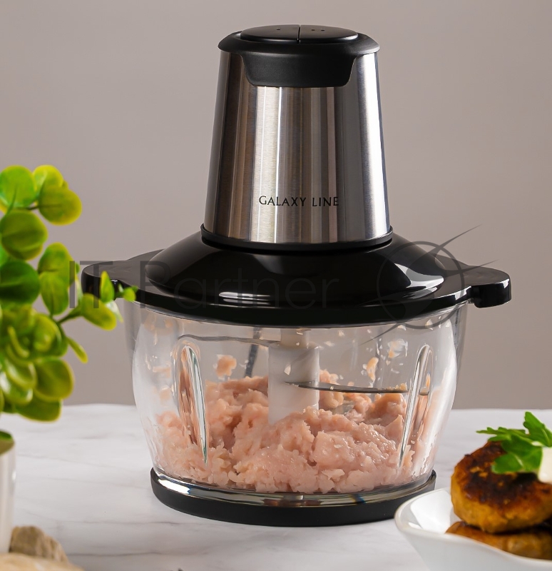 Чоппер электрический GALAXY LINE GL 2363, черный, стеклянная чаша 1,5 л, 500 Вт, двойной нож из нержавеющей стали, 2 скорости, резиновое основание, препятствующее скольжению, защита от перегрева
