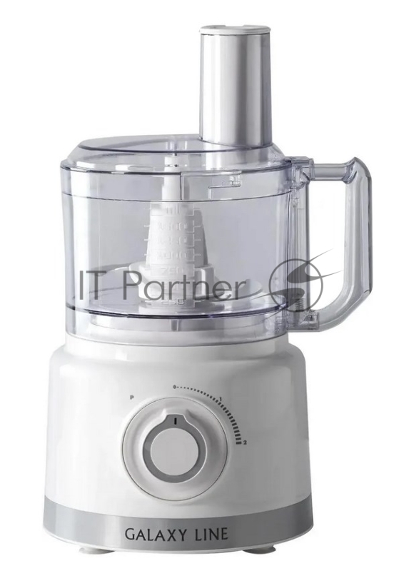Кухонный комбайн GALAXY LINE GL 2309, белый, пластик. чаша 1,5 л, 1000 Вт, 2 скорости и импульс. режим, стац. блендер, 8 насадок: нож для измельчения, насадка для теста, насадка для крупной нарезки / шинковки, для нарезки картофеля фри, насадка- венч