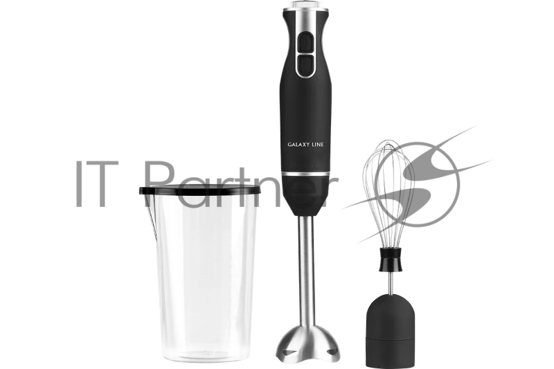 Блендер GALAXY LINE GL 2166, черный с серебристым, погружной, 800 Вт, 15000 об/мин, четырехлопастный нож, медный двигатель DC, защита от разбрызгивания, мерный стакан 500 мл, книга рецептов