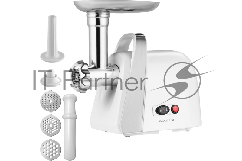 Мясорубка электрическая GALAXY LINE GL 2421, белый, 1600 Вт, производительность 1,5 кг в мин, функция «Реверс», защита двигателя от перегрузки, металлический лоток для мяса, три диска для приготовления фарша - 3 мм, 5 мм и 7 мм, насадки для приготов