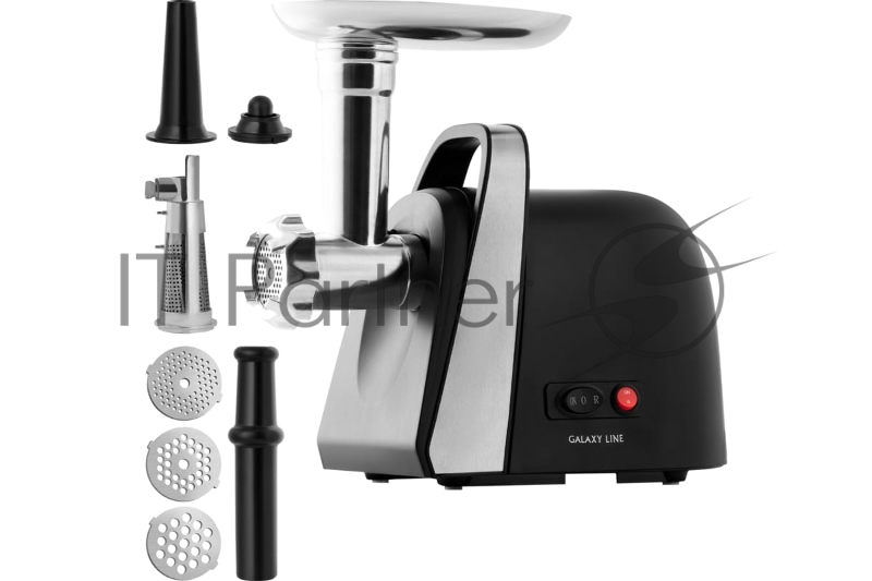 Мясорубка электрическая GALAXY LINE GL 2419, черный, 1600 Вт, производительность 1,5 кг в мин, функция «Реверс», защита двигателя от перегрузки, металлический лоток для мяса, три диска для приготовления фарша - 3 мм, 5 мм и 7 мм, насадки для приготов