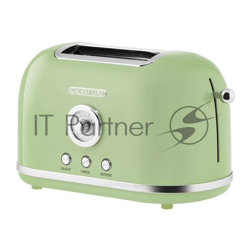 Тостер электрический GALAXY LINE GL 2911, райская олива, металл, 900 Вт, 6 степеней поджарки, функция подогрева, функция разморозки, автомат. центрирование тостов, автоотк. при перегреве, кнопка отмены пригот., съемный поддон для крошек