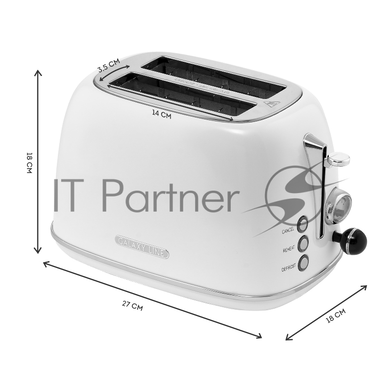 Тостер электрический GALAXY LINE GL 2922, сливочный зефир, металл, 900 Вт, 6 степеней поджарки, функция подогрева, функция разморозки, автомат. центрирование тостов, автоотключение при перегреве, кнопка отмены приг., съемный поддон для крошек