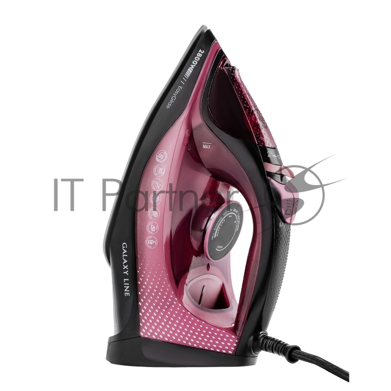 Утюг GALAXY LINE GL 6132, розовый с черным, паровой, 2800 Вт, керамическое покрытие EasyGlide, функции: самоочистка, антикапля, антинакипь, указатель максимального уровня воды, индикатор нагрева, вертикальное отпаривание, паровой удар, регулировка по