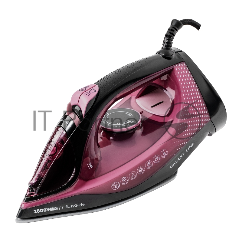 Утюг GALAXY LINE GL 6132, розовый с черным, паровой, 2800 Вт, керамическое покрытие EasyGlide, функции: самоочистка, антикапля, антинакипь, указатель максимального уровня воды, индикатор нагрева, вертикальное отпаривание, паровой удар, регулировка по