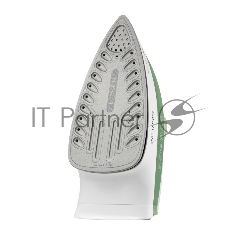 Утюг GALAXY LINE GL 6134, зеленый с белым, паровой, 2800 Вт, керамическое покрытие EasyGlide, функции: самоочистка, антикапля, антинакипь, указатель максимального уровня воды, индикатор нагрева, вертикальное отпаривание, паровой удар, регулировка под