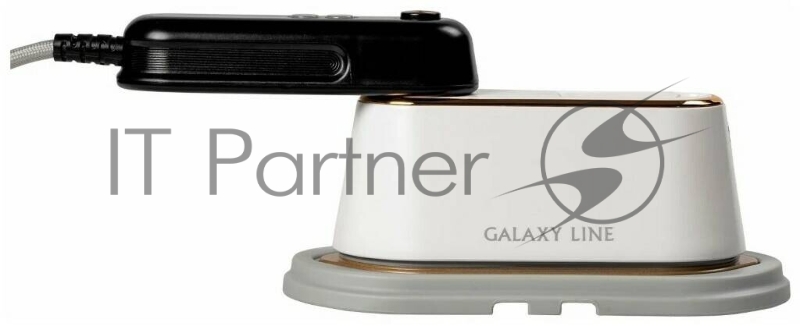 Отпариватель GALAXY LINE GL 6195, белый, ручной, 1300 Вт, контейнер для воды 90 мл, 3 режима, время нагрева 45 с, выход пара 14±5 г/мин, темп. пара 130-170 °С, темп. подошвы 130-180°С, алюмин. подошва с керам. покрытием, складная ручка, защита от пе