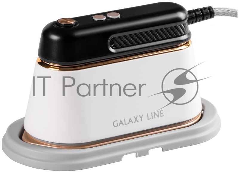 Отпариватель GALAXY LINE GL 6195, белый, ручной, 1300 Вт, контейнер для воды 90 мл, 3 режима, время нагрева 45 с, выход пара 14±5 г/мин, темп. пара 130-170 °С, темп. подошвы 130-180°С, алюмин. подошва с керам. покрытием, складная ручка, защита от пе