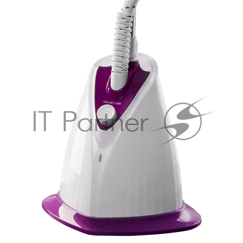 Отпариватель GALAXY LINE GL 6211, белый с фиолетовым, стационарный, 2000 Вт, объем контейнера для воды 1,7 л, 3 режима отпаривания, время нагрева до 50 с, время непрерывной работы 46±5 мин, выход пара 35±5 г/мин, температура пара 98 °С, автоотключени