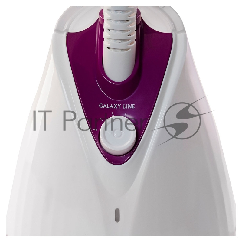 Отпариватель GALAXY LINE GL 6211, белый с фиолетовым, стационарный, 2000 Вт, объем контейнера для воды 1,7 л, 3 режима отпаривания, время нагрева до 50 с, время непрерывной работы 46±5 мин, выход пара 35±5 г/мин, температура пара 98 °С, автоотключени