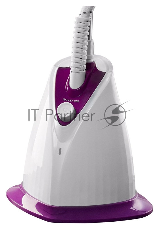 Отпариватель GALAXY LINE GL 6211, белый с фиолетовым, стационарный, 2000 Вт, объем контейнера для воды 1,7 л, 3 режима отпаривания, время нагрева до 50 с, время непрерывной работы 46±5 мин, выход пара 35±5 г/мин, температура пара 98 °С, автоотключени
