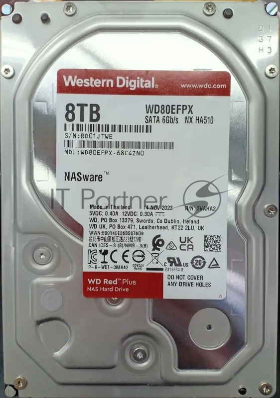 Жесткий диск Western Digital Red Plus NAS HDD 3.5 SATA 8Tb, 5640RPM, 256MB buffer, CMR, WD80EFPX, 1 year