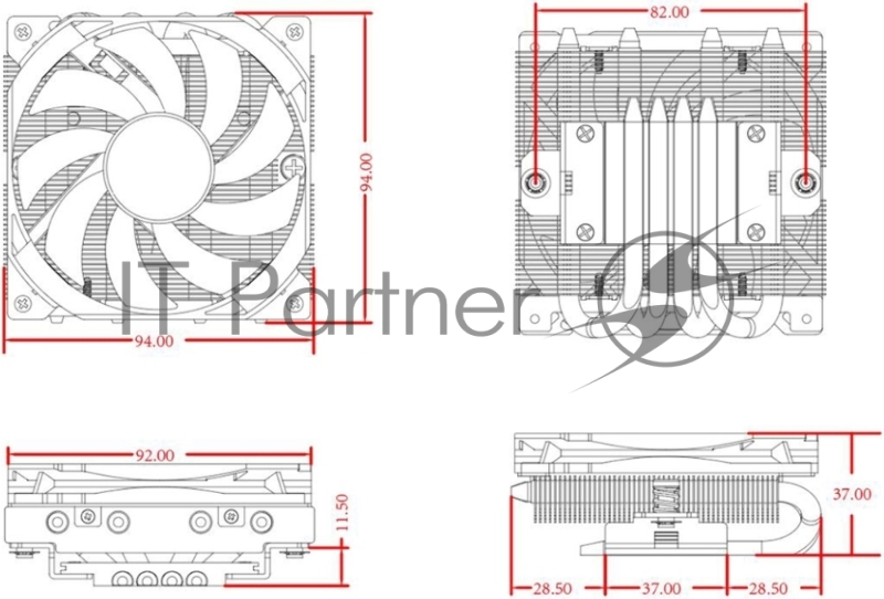 Кулер для процессора ID-COOLING IS-37-XT BLACK LGA1700/1200/115X/AM5/AM4 низкопрофильный высота 37mm (24шт/кор, TDP 95W, PWM, 3 тепл.трубки прямого контакта, FAN 92mm, черный) BOX
