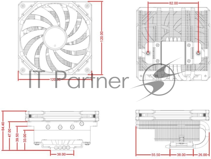 Кулер для процессора ID-COOLING IS-65-XT BLACK LGA1700/1200/115X/AM5/AM4 низкопрофильный высота 65mm (18шт/кор, TDP 125W, PWM, 4 тепл.трубок + медная база, FAN 120mm, черный) BOX