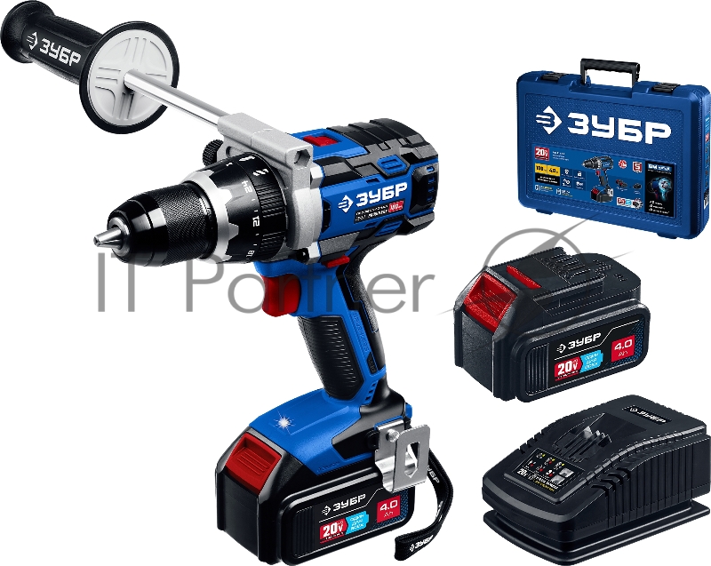 Бесщеточная дрель-шуруповерт ЗУБР Т7, 20 В, 100 Н·м, 2 АКБ (4 А·ч), кейс, Профессионал (DB-211-42)