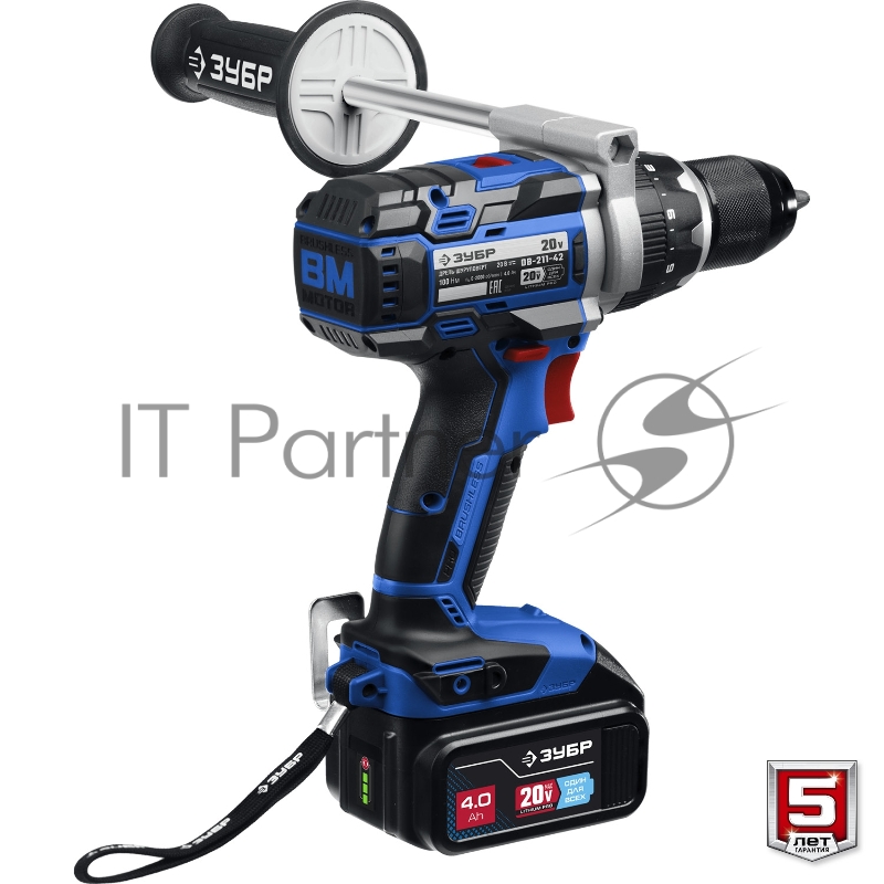 Бесщеточная дрель-шуруповерт ЗУБР Т7, 20 В, 100 Н·м, 2 АКБ (4 А·ч), кейс, Профессионал (DB-211-42)