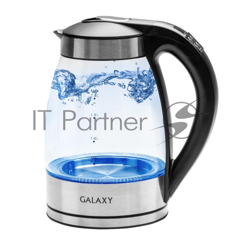 Чайник электрический GALAXY LINE GL 0556, черный, стекло, 2200 Вт, 1,8 л, фильтр из нержавеющей стали AISI 304, LED-подсветка, регулятор температуры нагрева (40-100 °С), функция поддержания температуры, шкала уровня воды, корпус из термостойкого стек