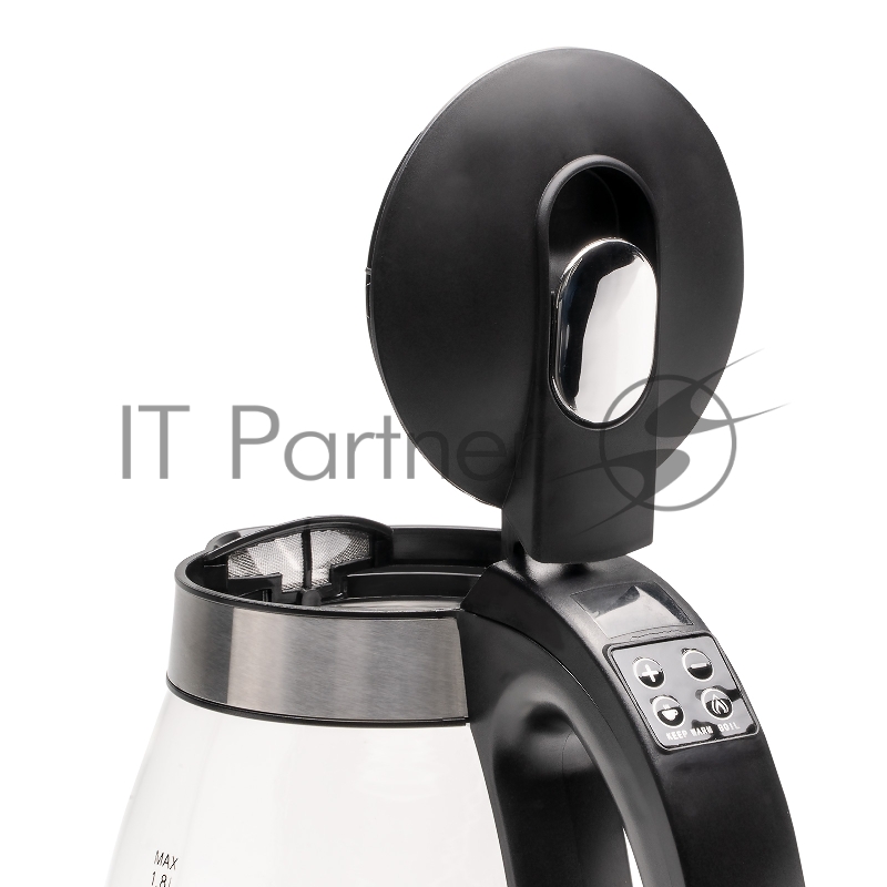 Чайник электрический GALAXY LINE GL 0556, черный, стекло, 2200 Вт, 1,8 л, фильтр из нержавеющей стали AISI 304, LED-подсветка, регулятор температуры нагрева (40-100 °С), функция поддержания температуры, шкала уровня воды, корпус из термостойкого стек