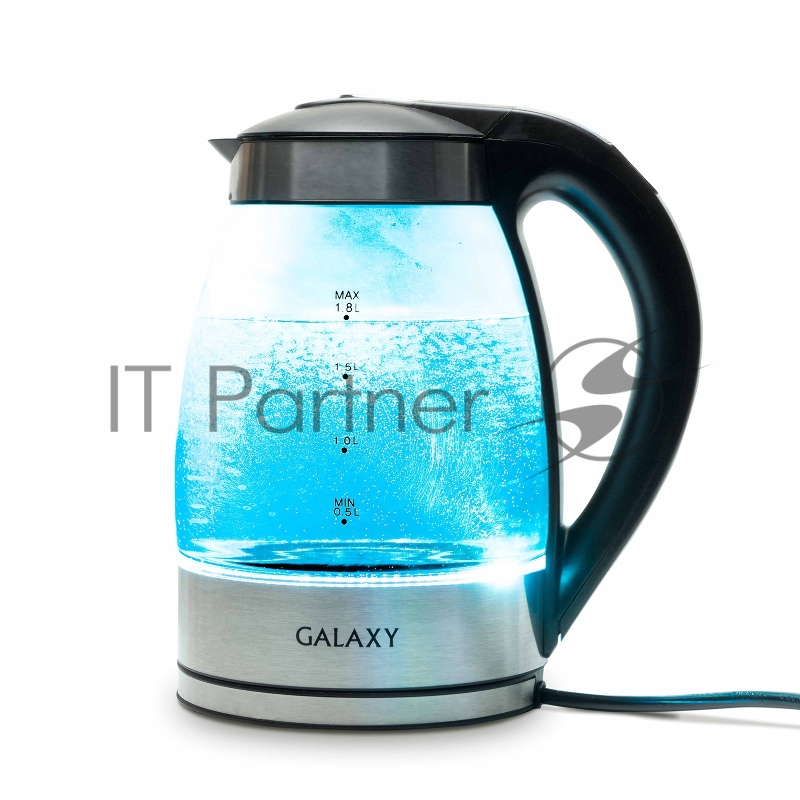 Чайник электрический GALAXY LINE GL 0556, черный, стекло, 2200 Вт, 1,8 л, фильтр из нержавеющей стали AISI 304, LED-подсветка, регулятор температуры нагрева (40-100 °С), функция поддержания температуры, шкала уровня воды, корпус из термостойкого стек