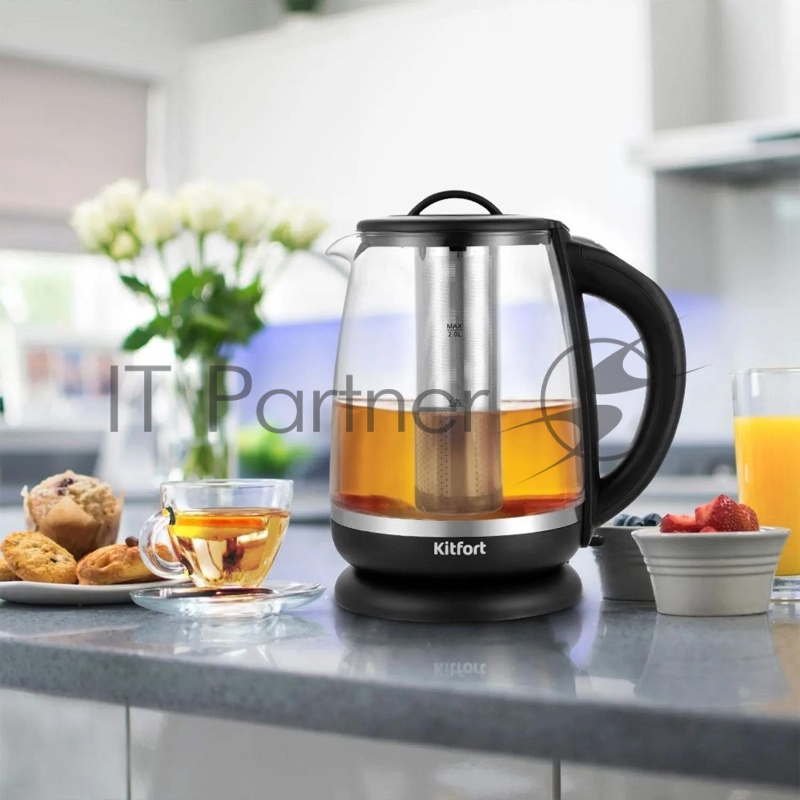 Чайник электрический Kitfort КТ-6145 2л. 2200Вт черный/серебристый (корпус: пластик/стекло)