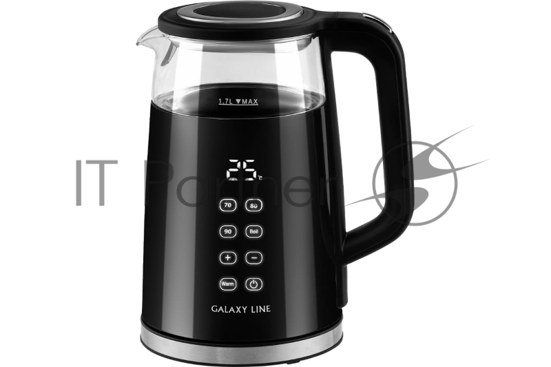 Чайник электрический GALAXY LINE GL 0342, черный, стекло, 2200 Вт, 1,7 л, LED-дисплей, сенсорная панель управления, регулировка температуры от 40 до 100°С, 4 режима кипячения, функция поддержания температуры, колба из термостойкого стекла и пластик с