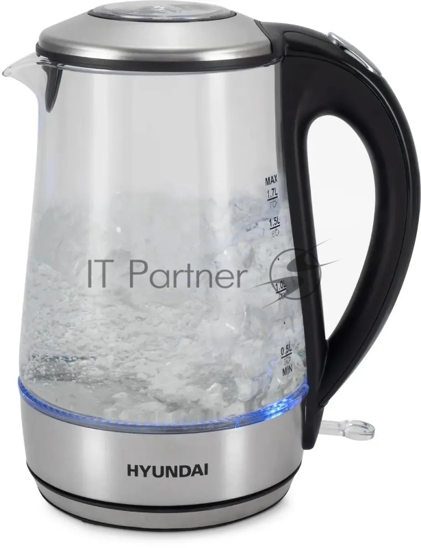 Чайник электрический Hyundai HYK-G8406 1.7л. 2200Вт прозрачный/черный (корпус: нержавеющая сталь)