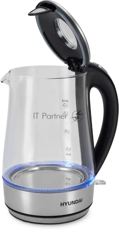 Чайник электрический Hyundai HYK-G8406 1.7л. 2200Вт прозрачный/черный (корпус: нержавеющая сталь)