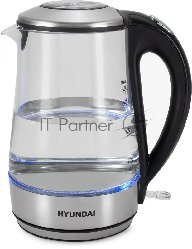 Чайник электрический Hyundai HYK-G8406 1.7л. 2200Вт прозрачный/черный (корпус: нержавеющая сталь)