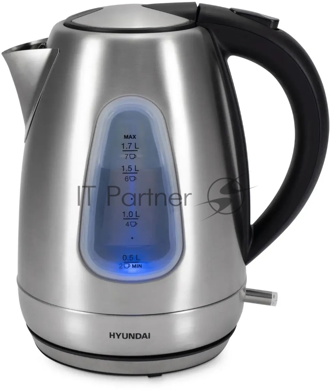 Чайник электрический Hyundai HYK-S7407 1.7л. 2200Вт серебристый матовый/черный (корпус: нержавеющая сталь)