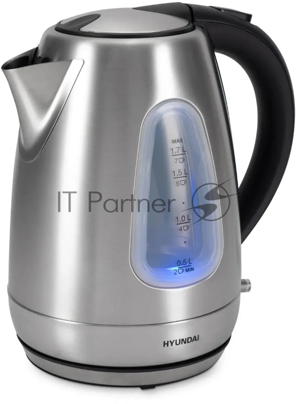 Чайник электрический Hyundai HYK-S7407 1.7л. 2200Вт серебристый матовый/черный (корпус: нержавеющая сталь)